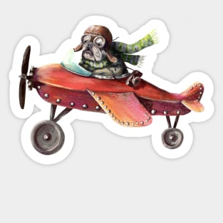 Funny English bulldog on the airplane Sticker